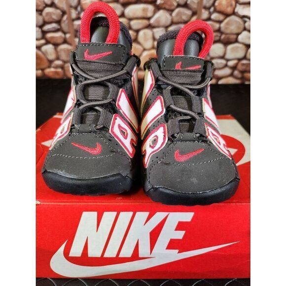 Nike Air More Uptempo Shoe Toddler Size 4C Leather Black Medium Ash Siren Red #A - Picture 3 of 9